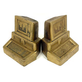 Nostalgia Inducing 1980s Golden Cast Metal Computer Bookends