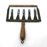 Brass and Wood 5 Line Chalk Drawing Tool (for Penmanship and Music) with Blue Chalk