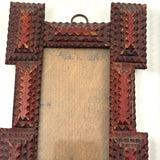 Great Pair of Antique Tramp Art Frames, with Glass, in Original Red Paint