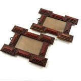 Great Pair of Antique Tramp Art Frames, with Glass, in Original Red Paint