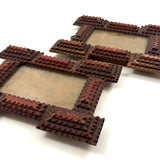 Great Pair of Antique Tramp Art Frames, with Glass, in Original Red Paint