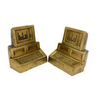 Nostalgia Inducing 1980s Golden Cast Metal Computer Bookends