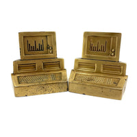 Nostalgia Inducing 1980s Golden Cast Metal Computer Bookends