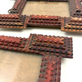 Great Pair of Antique Tramp Art Frames, with Glass, in Original Red Paint