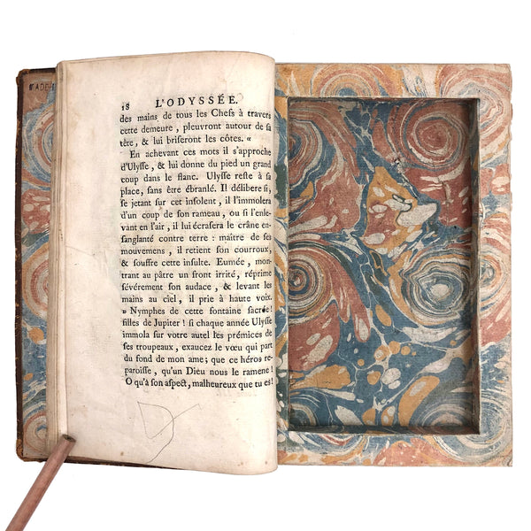 L'Odyssee d'Homere, 1785, French Secret Compartment Book Box with Gorgeous Marbled Paper