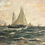 Atmospheric (and Much Weathered) Antique Oil on Canvas Seascape