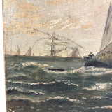 Atmospheric (and Much Weathered) Antique Oil on Canvas Seascape