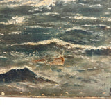 Atmospheric (and Much Weathered) Antique Oil on Canvas Seascape
