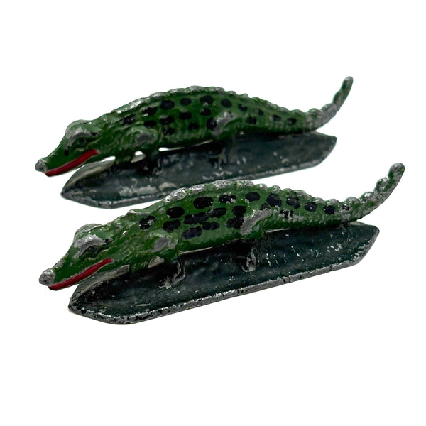 Excellent Pair of Old Hand-painted Cast Lead Crocodiles!