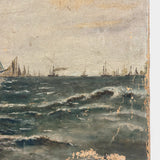 Atmospheric (and Much Weathered) Antique Oil on Canvas Seascape