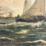 Atmospheric (and Much Weathered) Antique Oil on Canvas Seascape