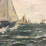 Atmospheric (and Much Weathered) Antique Oil on Canvas Seascape