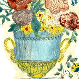 Flowers, Urn, Chair, Chaise, Rug, Wonderful 19th Century Watercolor Cutout
