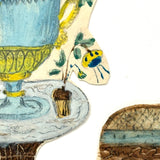 Flowers, Urn, Chair, Chaise, Rug, Wonderful 19th Century Watercolor Cutout