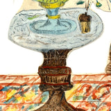 Flowers, Urn, Chair, Chaise, Rug, Wonderful 19th Century Watercolor Cutout