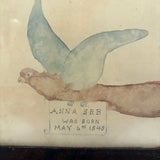 Anna Erb Was Born May 6, 1848, Very Gentle PA Watercolor Bird in Period Frame with Original Glass, As Found