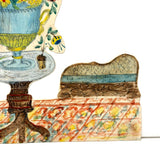 Flowers, Urn, Chair, Chaise, Rug, Wonderful 19th Century Watercolor Cutout