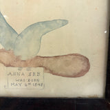 Anna Erb Was Born May 6, 1848, Very Gentle PA Watercolor Bird in Period Frame with Original Glass, As Found