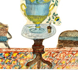 Flowers, Urn, Chair, Chaise, Rug, Wonderful 19th Century Watercolor Cutout