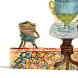 Flowers, Urn, Chair, Chaise, Rug, Wonderful 19th Century Watercolor Cutout