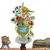 Flowers, Urn, Chair, Chaise, Rug, Wonderful 19th Century Watercolor Cutout