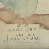 Anna Erb Was Born May 6, 1848, Very Gentle PA Watercolor Bird in Period Frame with Original Glass, As Found