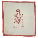 Pensive Girl, Sweet Old Embroidered Flour Sack Quilt Square