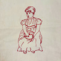 Pensive Girl, Sweet Old Embroidered Flour Sack Quilt Square