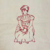 Pensive Girl, Sweet Old Embroidered Flour Sack Quilt Square