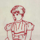 Pensive Girl, Sweet Old Embroidered Flour Sack Quilt Square