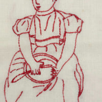 Pensive Girl, Sweet Old Embroidered Flour Sack Quilt Square