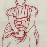 Pensive Girl, Sweet Old Embroidered Flour Sack Quilt Square