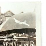 Woman on Beach with Striped Chairs and Umbrella Diver, Transportive c. 1920s-30s Snapshot