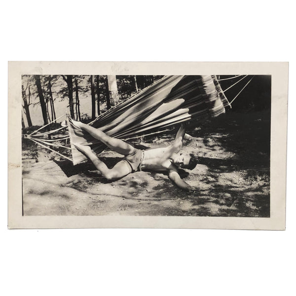 Fallen, Young Man in Shorts with Hammock Vintage Snapshot