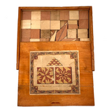 Antique German Wooden Parquetry Blocks in Original Box, Double Layer (Near Full)
