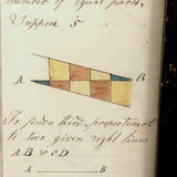 Double Sided 19th C. Mensuration Notebook Page with Watercolor Diagrams in Period Frame