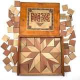 Antique German Wooden Parquetry Blocks in Original Box, Double Layer (Near Full)