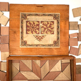 Antique German Wooden Parquetry Blocks in Original Box, Double Layer (Near Full)
