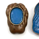 Striking Antique Chinese Bronze Buddha's Hand (Citron) Box with Blue Enamel Interior