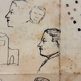 French Tailor's Receipt, 1900, With Scattered Portrait Doodles