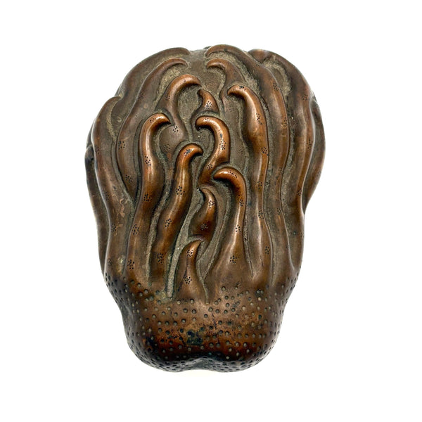 Striking Antique Chinese Bronze Buddha's Hand (Citron) Box with Blue Enamel Interior