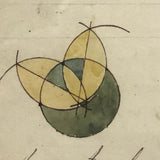 Double Sided 19th C. Mensuration Notebook Page with Watercolor Diagrams in Period Frame