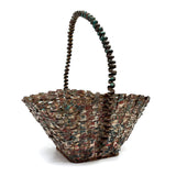 Wonderful Woven Scrap Tin Folk Art Basket in Red and Green Paint. c. 2nd Quarter 20th Century