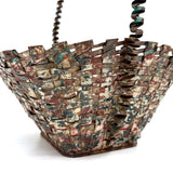 Wonderful Woven Scrap Tin Folk Art Basket in Red and Green Paint. c. 2nd Quarter 20th Century