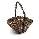 Wonderful Woven Scrap Tin Folk Art Basket in Red and Green Paint. c. 2nd Quarter 20th Century