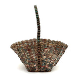 Wonderful Woven Scrap Tin Folk Art Basket in Red and Green Paint. c. 2nd Quarter 20th Century