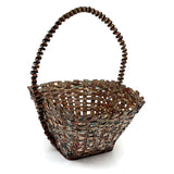 Wonderful Woven Scrap Tin Folk Art Basket in Red and Green Paint. c. 2nd Quarter 20th Century
