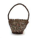 Wonderful Woven Scrap Tin Folk Art Basket in Red and Green Paint. c. 2nd Quarter 20th Century
