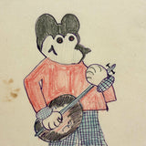 Mickey Mouse in Plaid Shorts with Banjo-- c. 1940s-50s Ink, Graphite and Crayon Drawing (Copy)