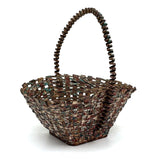 Wonderful Woven Scrap Tin Folk Art Basket in Red and Green Paint. c. 2nd Quarter 20th Century